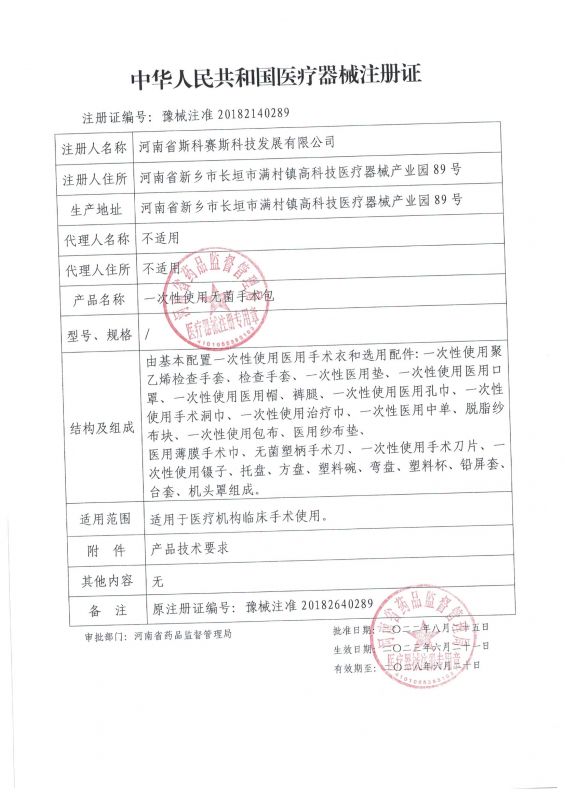 一次性使用無菌手術包 延續(xù) 22.8.25